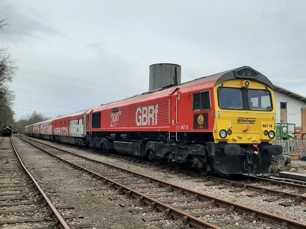 GBRf No. 66 719 Michael Portillo at the head of the Railway 200 Inspiration train at Preston Riverside Station on the 9th January 2026